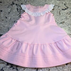Little Me Pink Dress with White Scalloped Eyelet Collar